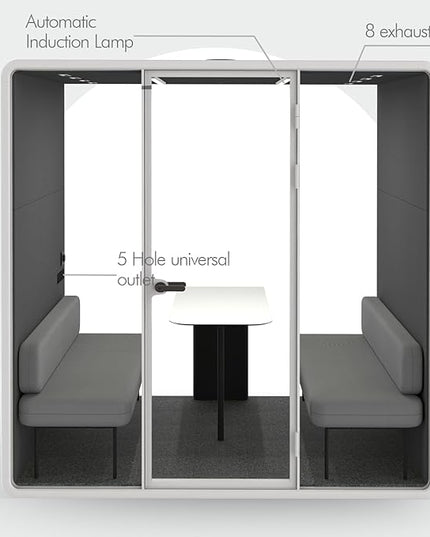 Soundproof Office Pod Booth, Quiet Meeting Pod with Acoustic Panels, Sound Proof Room with Desk, Portable Removable Working Booth for Private Phone Calling, Study, 4 People L Size H92in W91in D70in