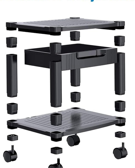 HUANUO Printer Stand with Cable Management and Storage Drawer, Printer Table with Locking Wheels, 14.1-inch Maximum Height Printer Cart for Under Desk, Home, Office, HNDPS