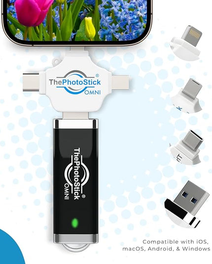 ThePhotoStick® Omni 128GB USB Flash Drive & Memory Stick – Photo & Video Backup for iPhone, Android, Mac & PC – Multiport Connection to Easily Store & Transfer Files
