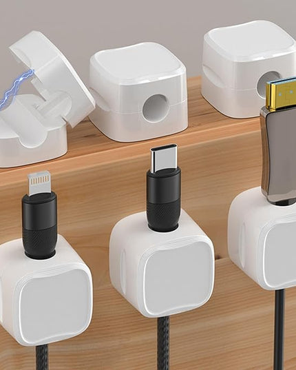 IFNOW 12 Pack Magnetic Cable Clips Cord Organizer White Self Adhesive Cord Holder Under Desk Cable Management for Home,Office,Car,Desk,Nightstand