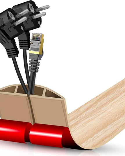 Floor Cord Cover Cavity 0.8"x0.37" Self Adhesive Cord Hider, 3.3FT Low Profile Cable Management, Extension Strip Protector for Wires, Prevent Cable Trips for Offices, Gyms (Wood Light Yellow)