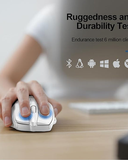 TECKNET Wireless Mouse (2.4G & BT5.0/3.0) Silent 4800 DPI Computer USB A & Bluetooth Mouse 6 Buttons, Wide Compatibility - White