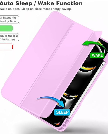 ZryXal iPad Pro 11 Inch Case (M5) 2025/ (M4) 2024 (Model: A2836/A2837/A3006), Trifold Stand Smart Cover with Pencil Holder and Soft TPU Back, Auto Wake/Sleep (Pastel Violet)