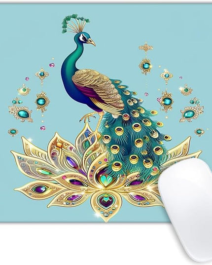 Square Mouse Pad Peacock on Lotus with Jewels-3,Gaming Mouse Pads for Desk,Soft Computer Waterproof Non-Slip Mouse Mat