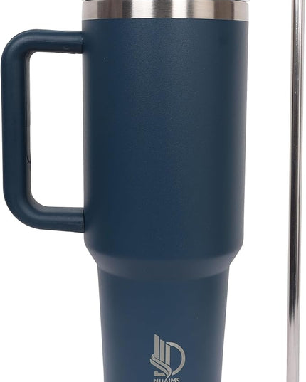 40oz Insulated Tumbler with Handle, Leakproof Straw Lid & Carry Handle - Double Wall Vacuum Insulation Keeps Ice 24 Hours, BPA Free Stainless Steel Water Bottle (Dark Steel Blue)