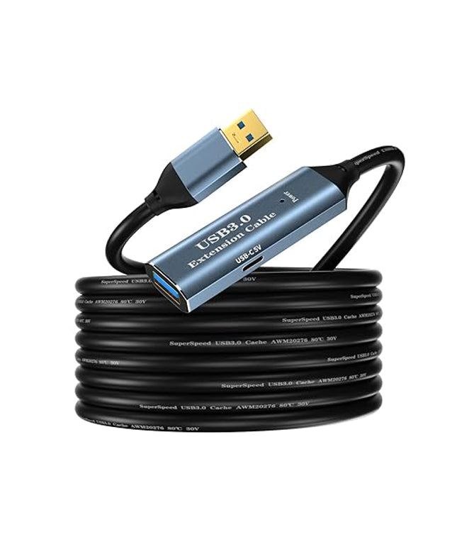 USB 3.0 Extension Cable 16.4FT Type A Male to Female Active Extender Cord with 1 Extension Chipsets Signal Booster and 1 USB-C Charging Port, for Webcam, PlayStation, Printer, Camera