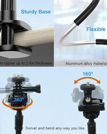 30 Inch Webcam Stand Camera Mount, Upgraded Thick Base Flexible Gooseneck Camera Stand Desk Webcam Mount Clamp for Logitech Webcams C930e C930 C920 C922x C922 Brio 4K C925e C615, Gopro Hero 8 7 6 5 4