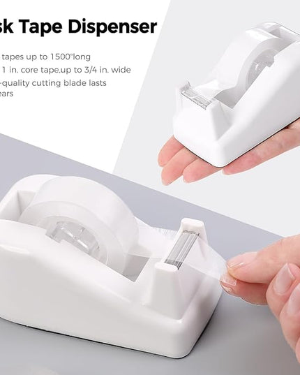 SKYDUE White Office Supplies Set, Desk Accessories, Stapler, Tape Dispenser, Scissors, Binder/Paper Clips and 1000pcs Staples, Office Decor for Women