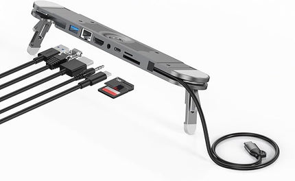Aluminum USB C Laptop Stand 7 Port Expansion Adapter 4K60Hz 100W Charging Gigabit Ethernet Card Reader Foldable Computer Type C Docking Station