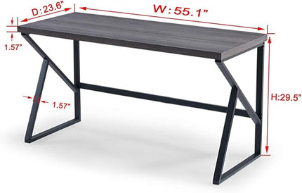 HSH Industrial Home Office Desk, Metal and Wood Computer Desk, Rustic Vintage Soho Work Study Writing Table, Modern PC Desk for Livingroom Bedroom, Farmhouse Computer Table Grey 55 inch Wide