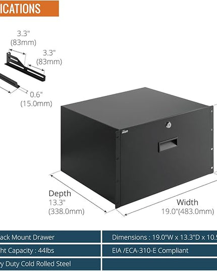 Tecmojo 6U Rack Drawer,Rack Mount Drawer for 19in Network Equipment/Server/AV Rack or Cabinet Enclosure,Sliding and Lockable Server Rack Drawer - Load-Bearing 44lb (20kg),with Cable Management Holes