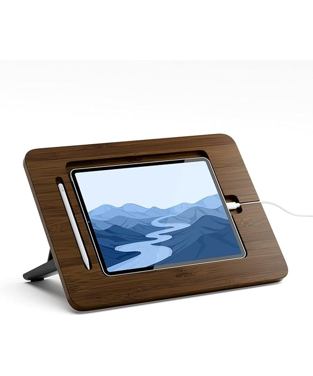 Bamboo Tablet Drawing Stand Tablet Holder - Portable & Adjustable 5 Angles,Laptop Stands Riser,Compatible with 12.9/13 inch iPad Pro-3rd-7th Gen(Walnut Varnish)