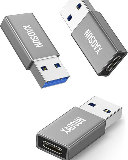 XAOSUN 10Gbps USB to USB C Adapter 3 Pack, 3.1 USBC Female to USB Male Adapter, One-Sided SuperSpeed Data Sync, 100W Fast Charging for iPhone 17/16 Plus Pro Max, Laptop, Charger, Quest Link, etc