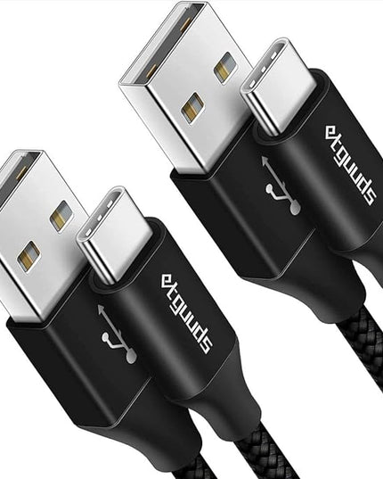 etguuds USB A to USB C Cable 4ft, 2-Pack, 3A Fast Charging Type C Charger Cord for iPhone 17 16 15 Pro Max 16e 17 Air, Samsung Galaxy S25 S24 S23 S22 S21 S20 A17 A16 A56 A55 Flip Fold, Black