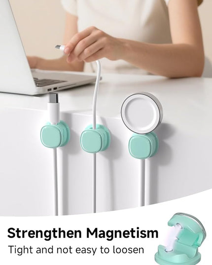 Magnetic Cable Clips, Adjustable Cord Holder Management, Adhesive Wire Keeper Organizer for Home Office Desk Phone PC Car Wall Desktop Nightstand Appliance (9-PCS Cyan)