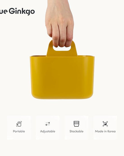 BLUE GINKGO Small Stackable Organizer Caddy – Korean-Made Portable Tote for Bathroom, Office, Crafts, or School Supplies (Square, Yellow)
