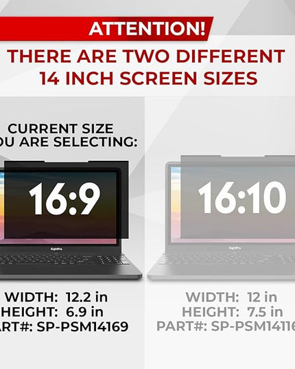SightPro Magnetic Laptop Privacy Screen 14 Inch 16:9 - Removable Computer Privacy Filter Shield and Protector