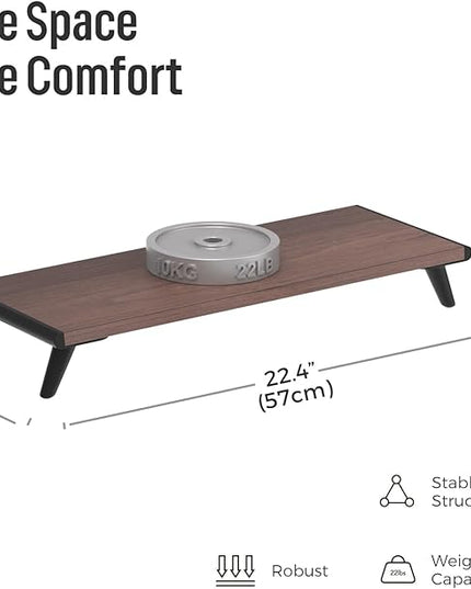 loukin Monitor Stand Riser for Desk, 22.4" x 8.3" Larger Computer Stand for Laptop, PC, Printer, Sturdy Desktop Computer Shelf with Non-Skid Rubber, Home Office (Brown)