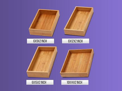 YBM Home Bamboo Drawer Organizer Storage Box for Kitchen Drawer, Junk Drawer, Office, Bedroom, Children Room, Craft, Sewing, and Bathroom, 3x12x2 inch