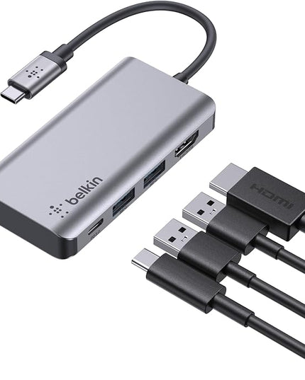 Belkin USB C Hub, 4-in-1 Multi-Port Laptop Dock with 4K HDMI, USB C Docking Station with 100 Watt Pass-Through Power Delivery, 2 X USB A Ports For MacBook Pro, Air, iPad Pro, Chromebook and More