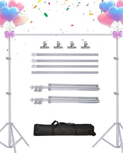 iMounTEK Backdrop Stand Photo Video Studio, 10Ft Wide Adjustable Backdrop Stand, Background Support System Kit with Clamps Carry Bag for Photography/Wedding/Party Decoration(Silver)
