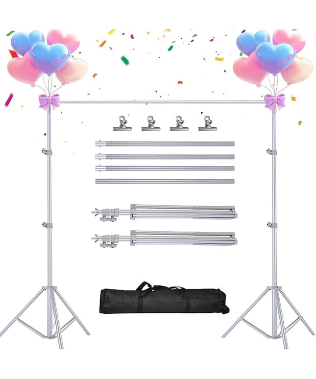 iMounTEK Backdrop Stand Photo Video Studio, 10Ft Wide Adjustable Backdrop Stand, Background Support System Kit with Clamps Carry Bag for Photography/Wedding/Party Decoration(Silver)