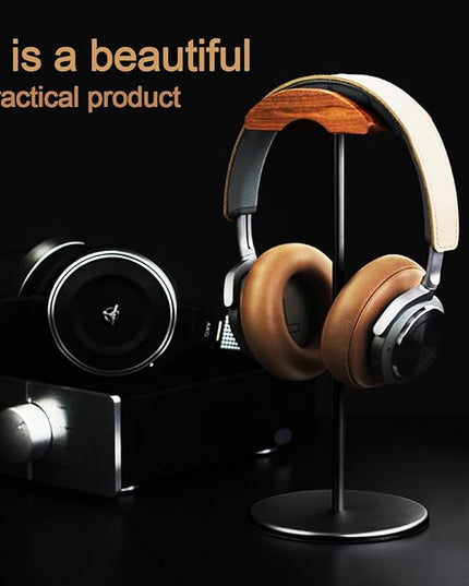 Micool Headphone Stand, Aluminium and Wood Gaming Headset Stand Holder for All Size Headphones with Stable Heavy Base, Headphone Holder for Desk