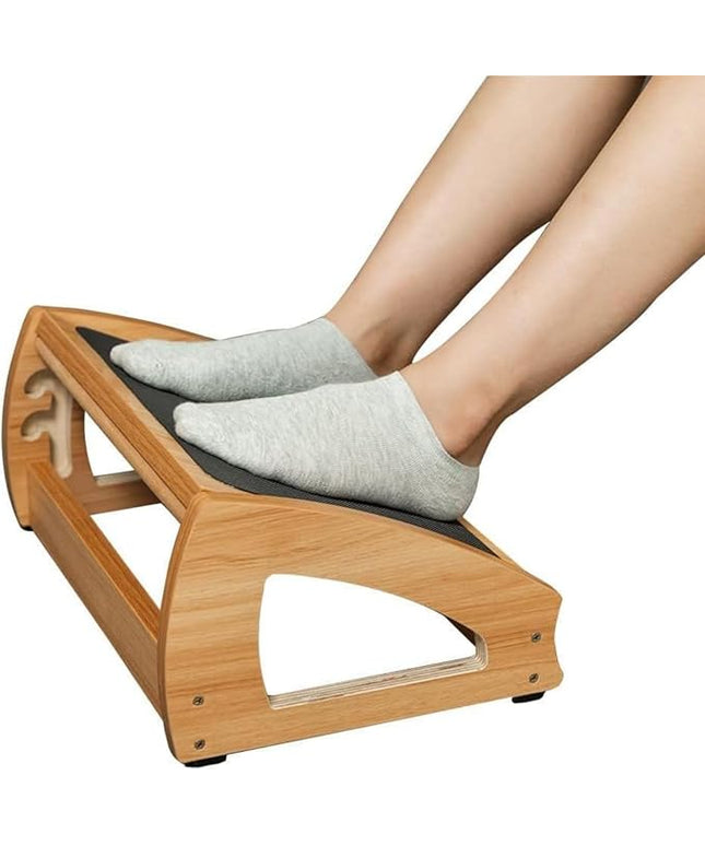 StrongTek Ergonomic Under Desk Footrest, 3 Adjustable Heights Wooden Office Footrest, Large Anti-Slip Surface, Improves Posture and Blood Circulation, up to 400lbs (Natural)