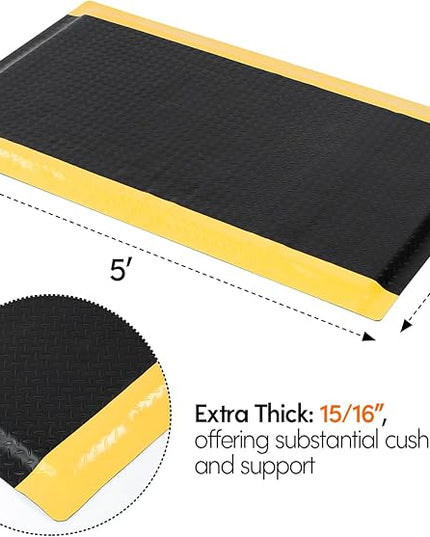 Anti Fatigue Mats Industrial 2' x 5' Standing Mat 15/16" Thick Cushioned Shop Floor Mats Heavy Duty Commercial Diamond Plate Ergonomic Standing Floor Mat Helps Relieve Back and Leg Soreness