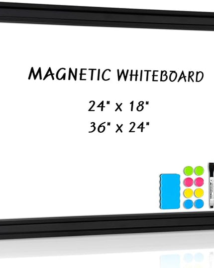 White Board for Wall, 24'' x 18'' Magnetic Dry Erase Board, Decorative Black Vintage Wooden Frame Whiteboard for Home Office School Dorm Kitchen