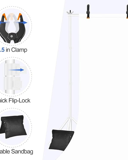 EMART Backdrop Stand 10x8.5ft(WxH) Photo Studio Adjustable Background Stand Support kit with 2 Crossbars, 8 Clamps, 2 Sandbags and Carry Bag for Parties, Events Decoration, Wedding, Photography -White