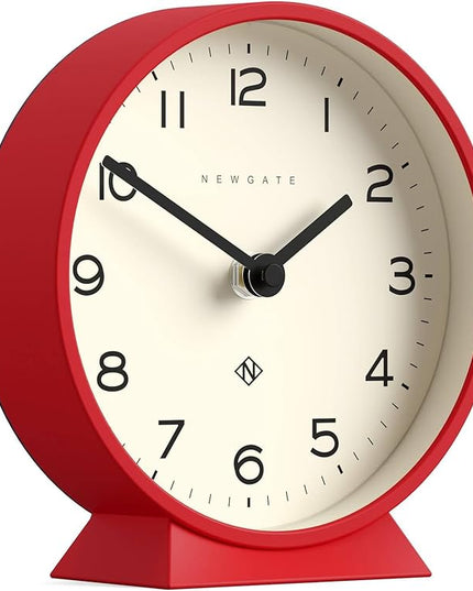 NEWGATE® M Mantel Echo Desk Clock | Modern Round Design | Red | Easy to Read Numbers | Contemporary Style for Desk, Table, Shelf or Bedside