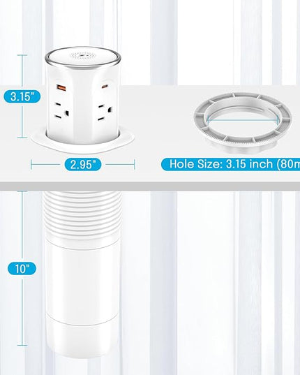 Pop Up Countertop Outlet with 15W Wireless Charger, 4 Outlets & 4 USB (2 PD20W USB-C) 3.15in Desk Hole Pop Up Power Outlet for Kitchen Countertop,Office Conference Table.ETL Listed