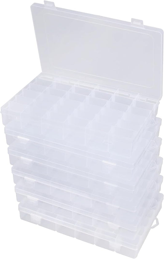 6 Pack 36 Grids Bead Organizer Tackle Box Organizers Plastic Organizer Box with Dividers Craft Storage Containers for Beads, Jewelry Clear Boxes Organizers