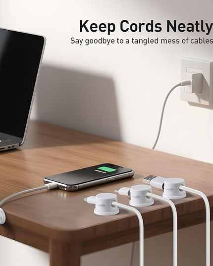 AGPTEK 8 Pack Magnetic Cable Clips, Upgraded 360° Rotatable Cord Holder Clips for Nightstand, Desk Cord Organizer Adhesive Wire Management Home Office Phone Charging Cords USB Cable Keeper (White)