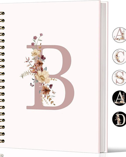 Lacama Pink Initial Letter B Notebook, Aesthetic Wildflower Personalized Journal Spiral Notebook, Customized Monogrammed Gifts, Birthday Gifts for Women, School Supplies, Office Supplies 5.5x8.3