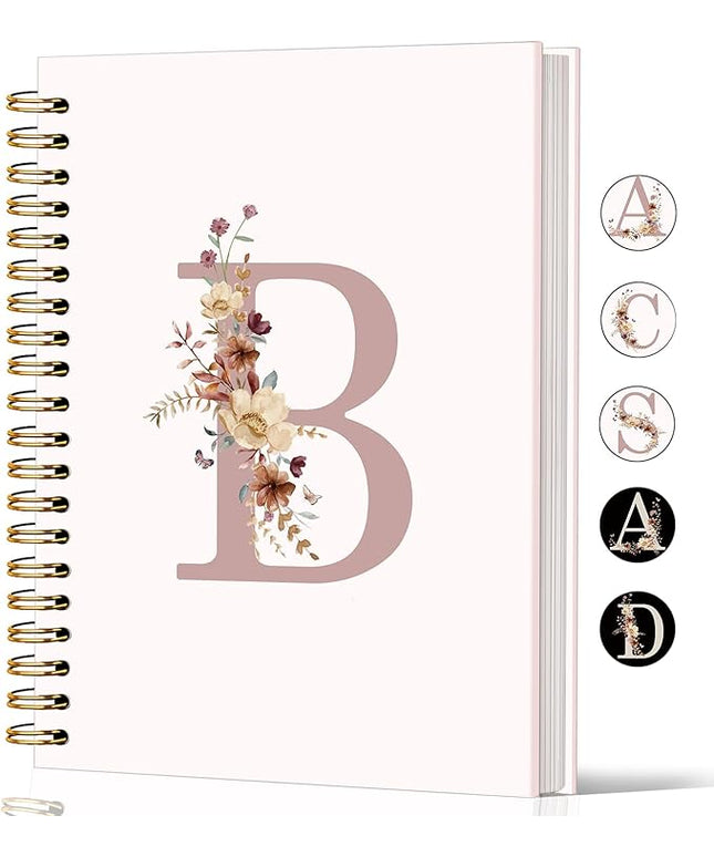 Lacama Pink Initial Letter B Notebook, Aesthetic Wildflower Personalized Journal Spiral Notebook, Customized Monogrammed Gifts, Birthday Gifts for Women, School Supplies, Office Supplies 5.5x8.3