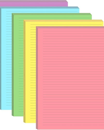 Unpunched Colorful Lined Paper - 100 Sheets/200 Pages Loose Leaf Paper Line Refills, Per Color 20 Sheets, 8.5" x 11"