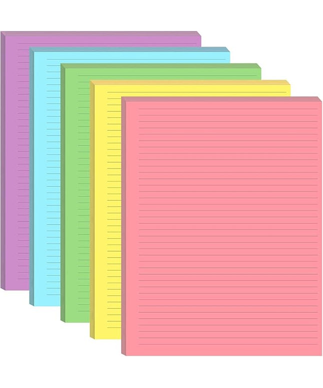 Unpunched Colorful Lined Paper - 100 Sheets/200 Pages Loose Leaf Paper Line Refills, Per Color 20 Sheets, 8.5" x 11"