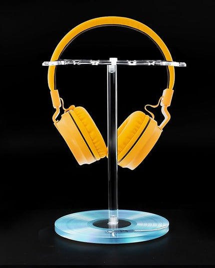 Clear Acrylic Headphone Stand for AirPods Max/Gaming Headsets (HyperX/Xbox) - Universal Holder for Bose, Beats & Wireless Headphones - Space-Saving Organizer (Blue Record/LP)