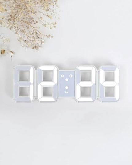 mooas 3D Pure Mini White LED Clock, Multi-Function LED Clock (Calendar, Alarm, Temperature) (8.5" White Table Alarm Clock)