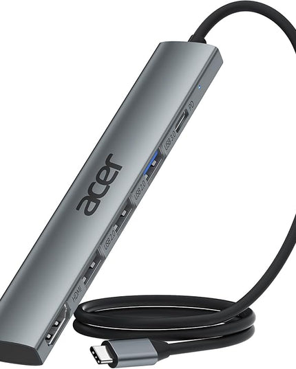 Acer USB C Hub 5 in 1 with 4K HDMI, 100W Power Delivery, 3 USB A Data Ports, USB C to HDMI Multiport Adapter for Laptop, PC, Tablet, MacBook Pro/Air, iPad Air/Pro, iMac, iPhone 15/16 Pro/Pro Max (2ft)