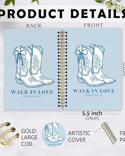 dvhdajed Western Cowgirl Spiral Notebook, Walk in Love Cowgirl Journal Notebooks, Western Preppy Spiral Journal for Girls Women, Cowgirls Office School Supplies Gifts, 5.5x8.3 In