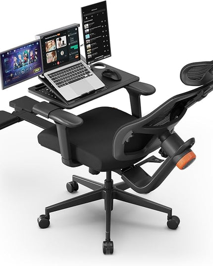 Newtral Office Chair Ergonomic with Footrest, Auto-Following Lumbar Support, High Back Desk Chair with 4D Armrest,136° Tilt Lock, Adjustable Seat Depth & Height (Upgrade with Laptop Tray, Black)