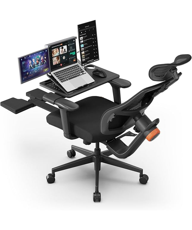 Newtral Office Chair Ergonomic with Footrest, Auto-Following Lumbar Support, High Back Desk Chair with 4D Armrest,136° Tilt Lock, Adjustable Seat Depth & Height (Upgrade with Laptop Tray, Black)