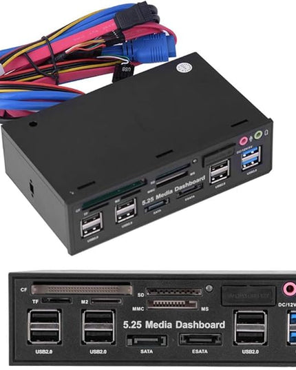 Internal Card Reader, 5.25inch Media Dashboard Front Panel Audio, All-in-1 Card Reader with USB3.0/2.0 HUB eSATA SATA Multi Card Reader(M2 / TF/SD/MMC/MS/CF)