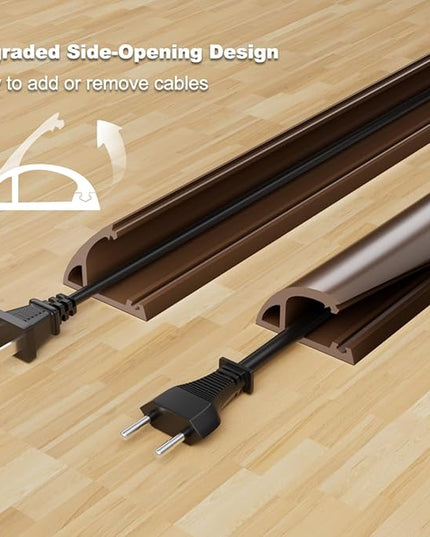 Kneelisa 4FT Side-Open Extension Cord Covers for Wires on Floor,Silicone Power Cable Protector Cord Hider Management Strip,Hide Electric Wire on Carpet,Chord Runner Protective Safety Wiremold,Brown
