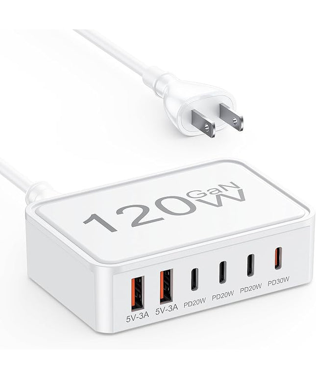 Otovoda 120W USB C Charger Block, 6 Port USB Charging Station for Multiple Devices, 5FT Desktop Multi Charging Hub Compatible with iPhone Samsung ipad, for Travel Home Office