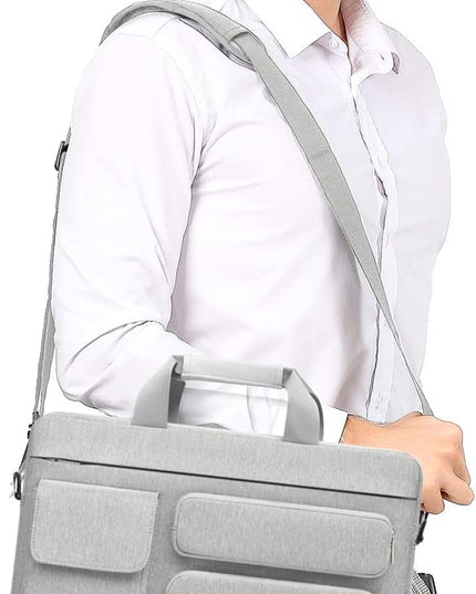 MOSISO Laptop Shoulder Bag 15.6 inch, 15-15.6 inch Computer Bag Compatible with MacBook Pro 16 inch, HP, Dell, Lenovo, Notebook with 2 Raised&1 Flapover&1 Horizontal Pocket&Handle&Belt, Gray