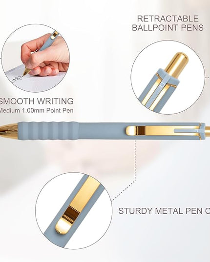 Aisibeiger Ballpoint Pens Black Ink Ball Point Pen with Super Soft Grip Medium Point 1.0mm Office Pens (Gold 12-count)
